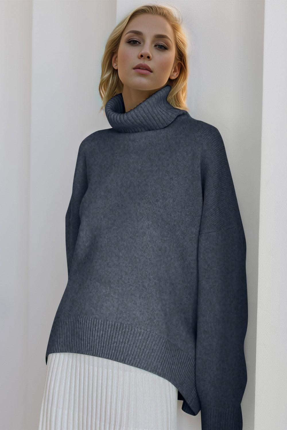 Basic Bae Turtleneck Dropped Shoulder Long Sleeve Sweater in - sweater photo