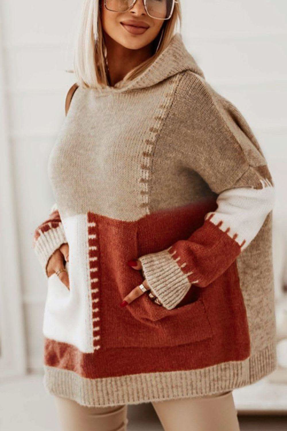 Color Block Kangaroo Pocket Hooded Sweater in - sweater photo