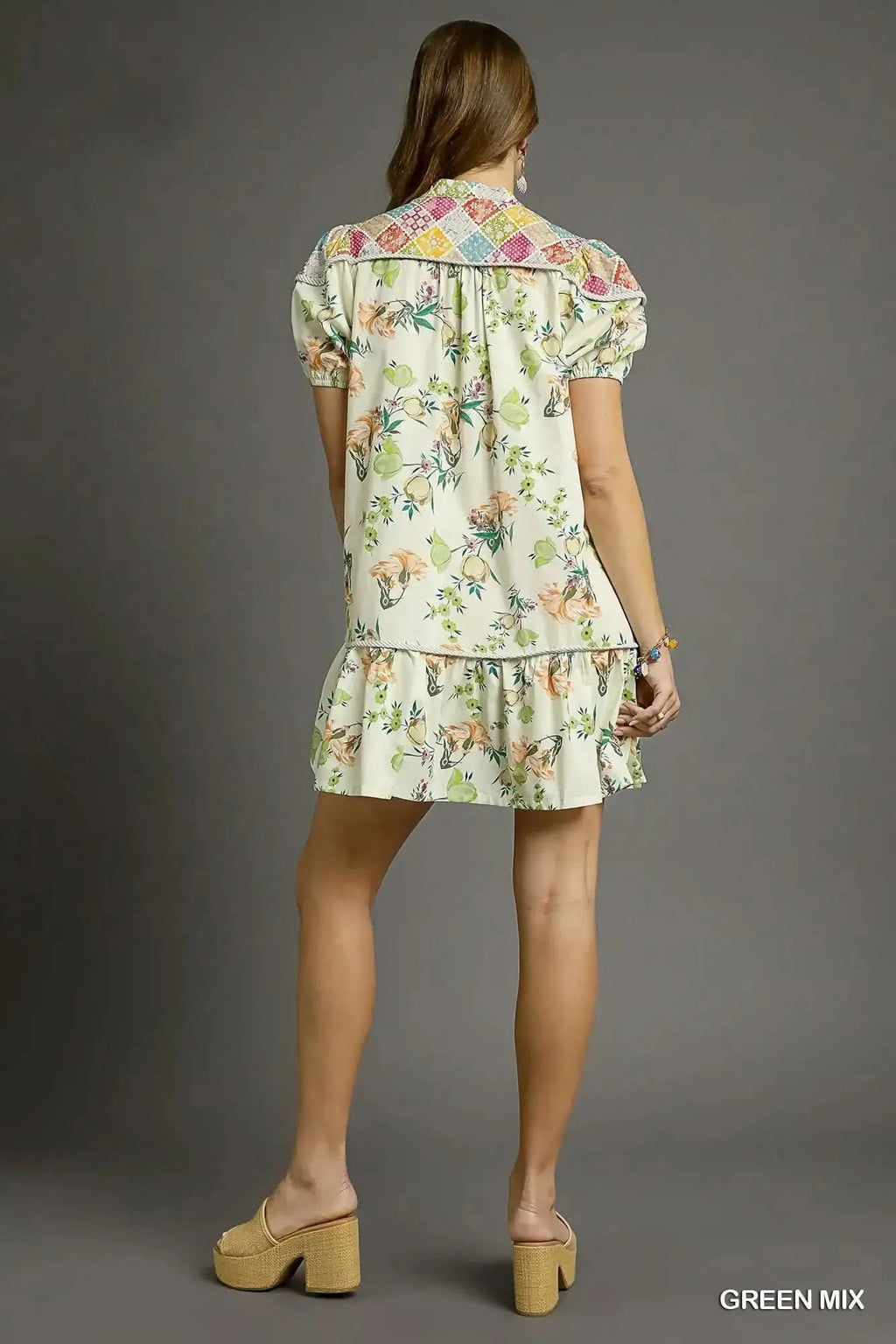 Umgee Floral Print Tie Neck Puff Sleeve Dress in - photo