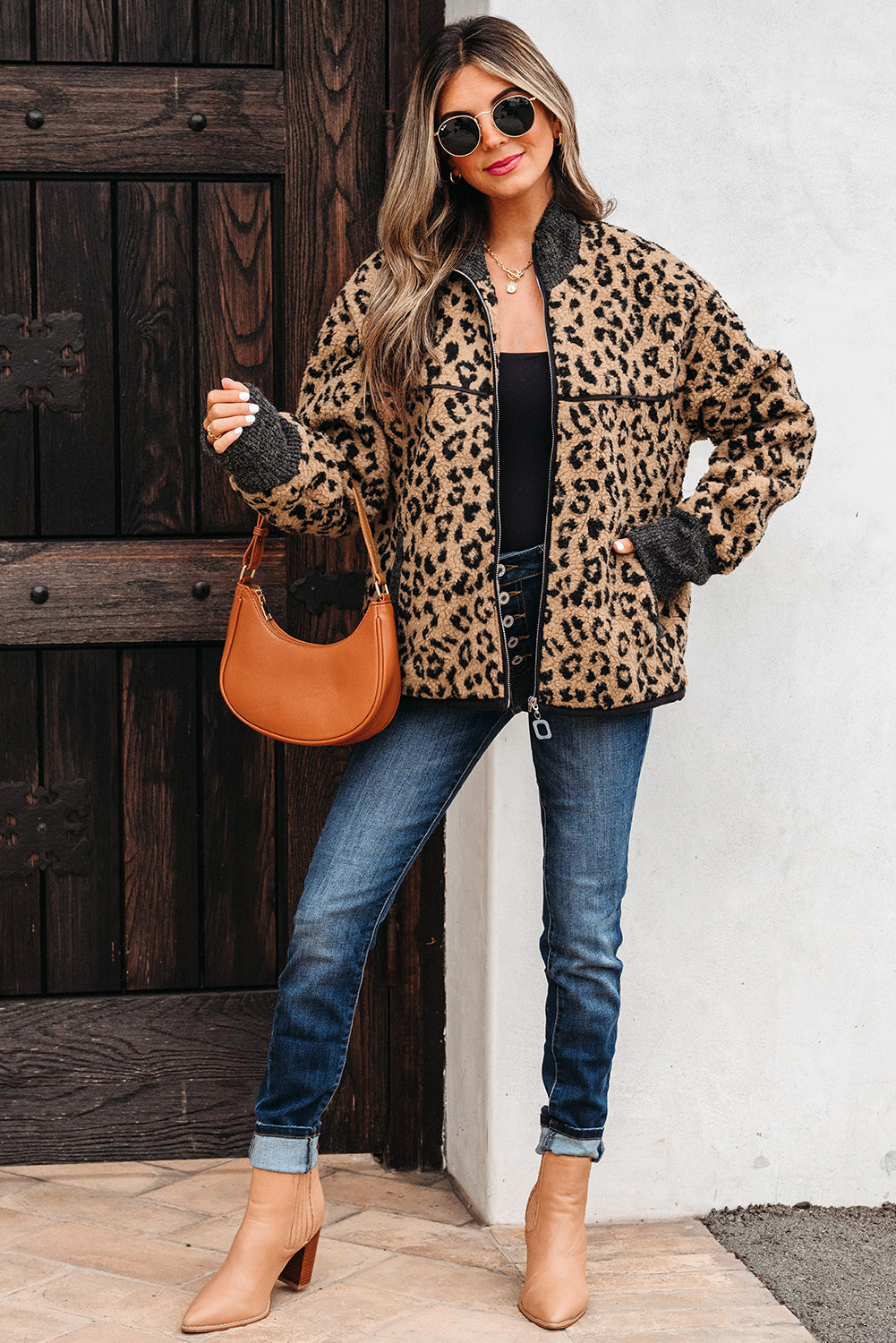 Sloane Leopard Zip Up Pocket Jacket in - Outerwear/Jackets photo