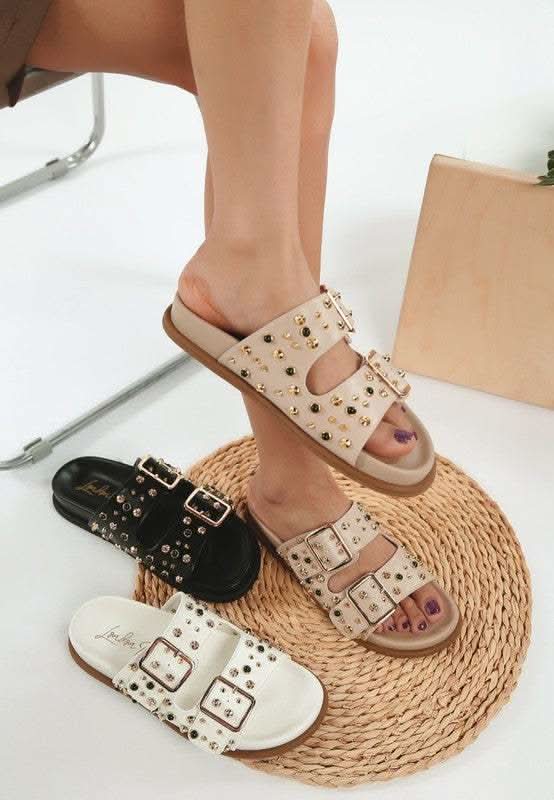 Rag Co. Jayata Metallic Stud Embellished Slides in - photo