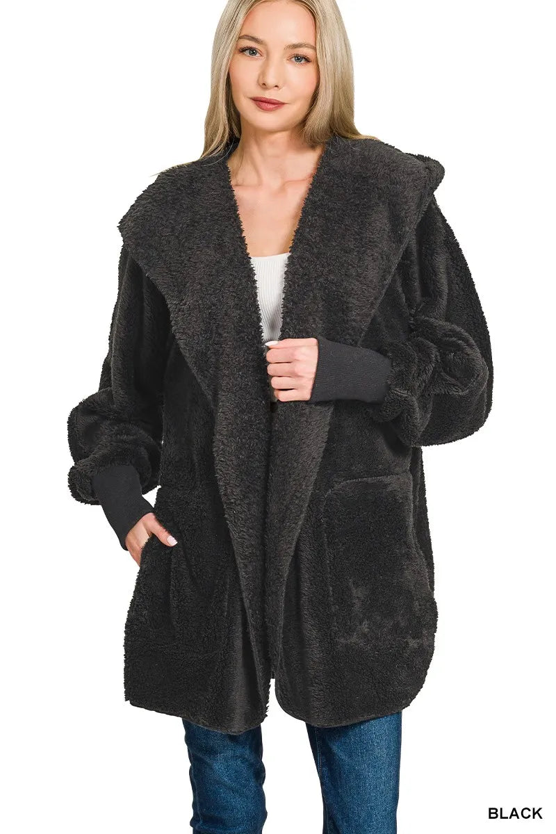 Zenana Hooded Faux Fur Jacket with Pockets - SwagglyLife Home & Fashion Zenana Hooded Faux Fur Jacket with Pockets - SwagglyLife Home & Fashion