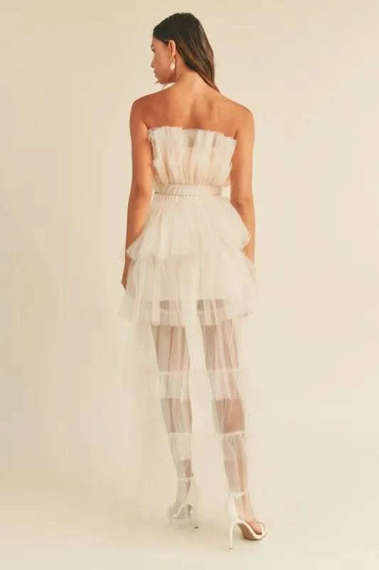 MABLE Tulle Tube Ruffle Crop Top and High Low Maxi Skirt Set in - photo