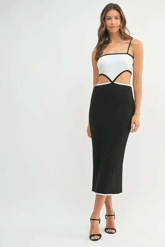 MABLE Ribbed Knit Color Block Cutout Midi Dress in - photo