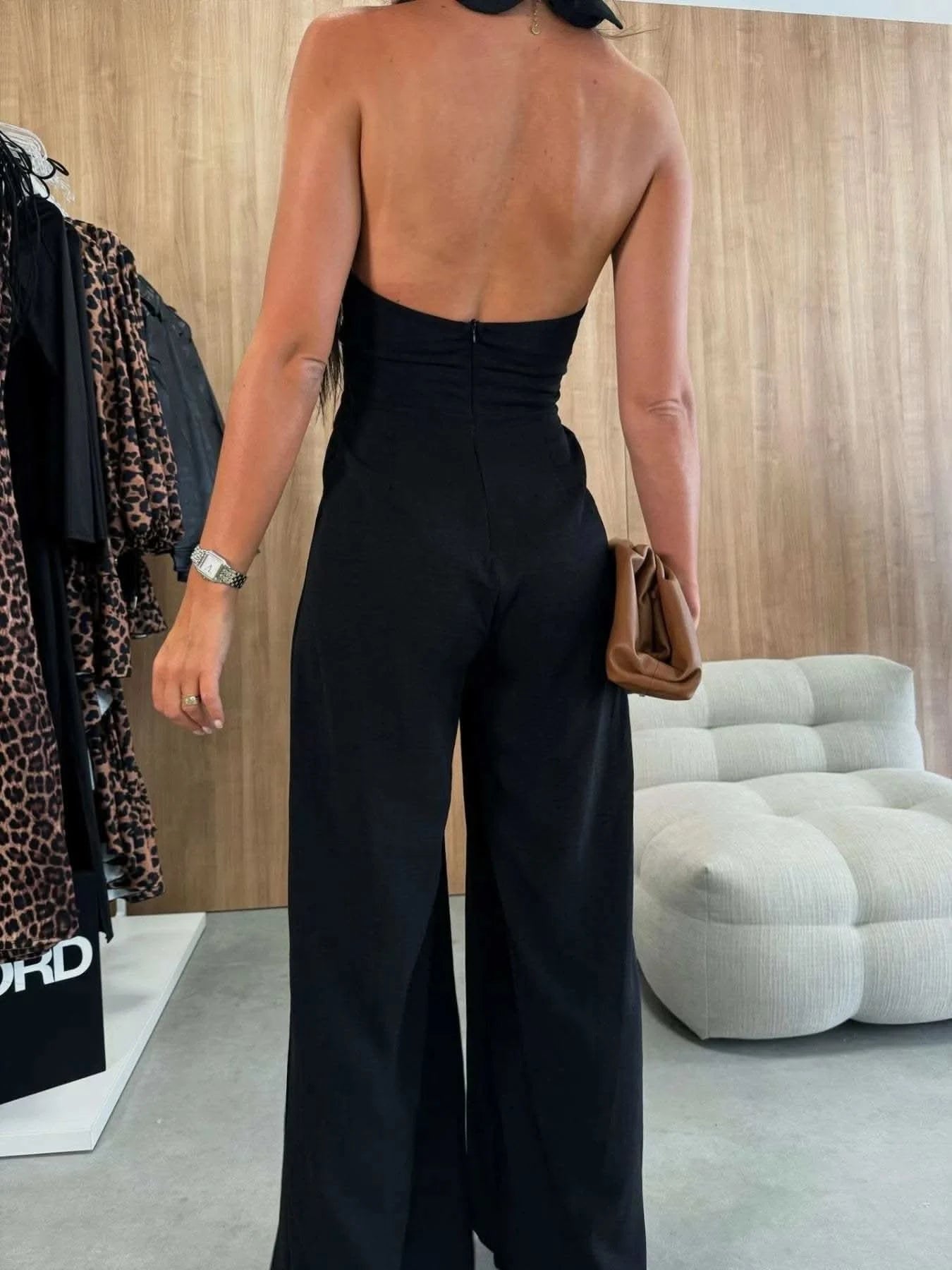 Wide Leg Cutout Halter Neck Jumpsuit - SwagglyLife Home & Fashion Wide Leg Cutout Halter Neck Jumpsuit - SwagglyLife Home & Fashion