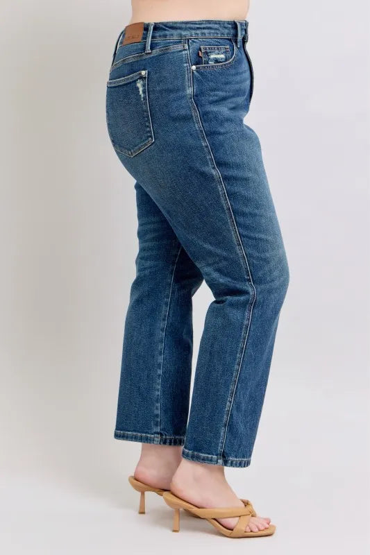 Judy Blue Full Size High Waisted Rigid Magic Non-destroy Straight Leg Jeans Plus Size - SwagglyLife Home & Fashion