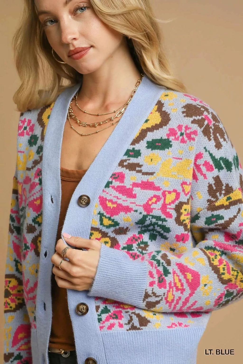 Umgee Floral Knit Button-Up Cardigan in - photo