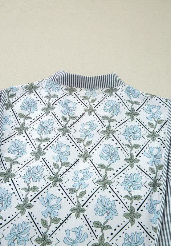 Tied Floral Printed Striped Long Sleeve Dress in - Dresses photo