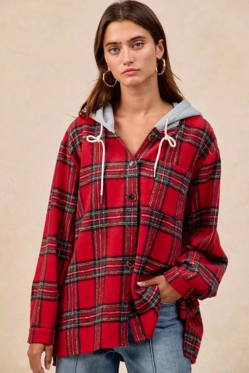 BiBi Brushed Plaid Hooded Jacket in - photo