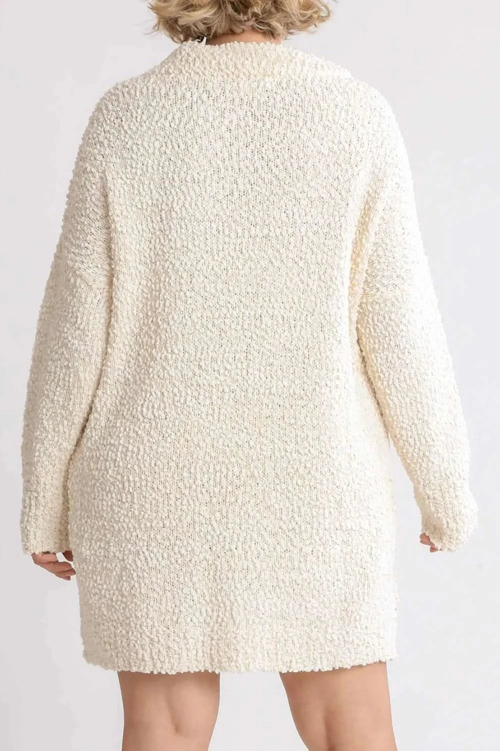 Umgee Full Size High Low Long Sleeve Boucle Sweater Dress Plus Size in - photo
