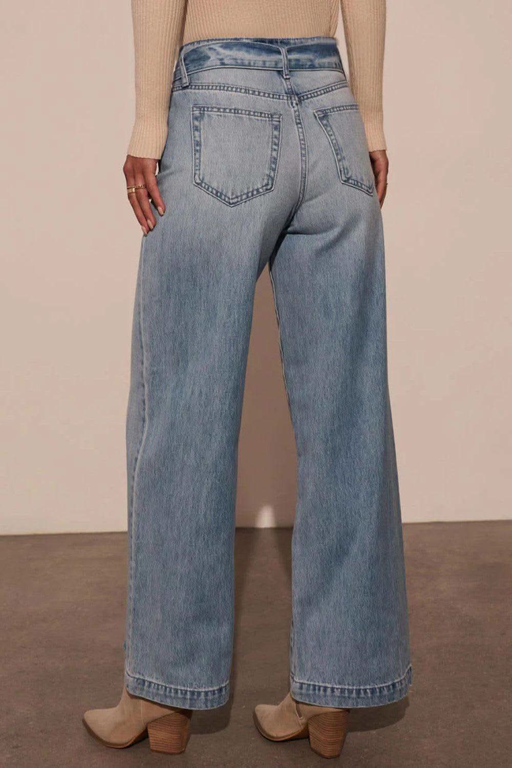 Tied Wide Leg Jeans with Pockets in - Jeans photo