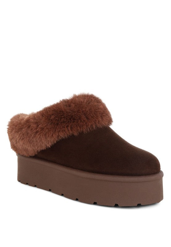 Aniso Faux Fur Slip On Snow Boots in Brown - photo