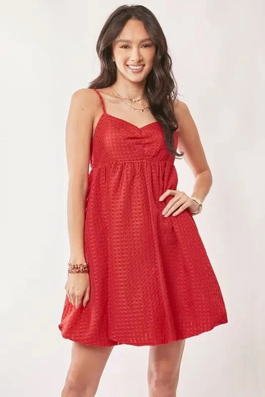 Davi & Dani Textured Sweetheart Neckline Bubble Hem Dress in - photo