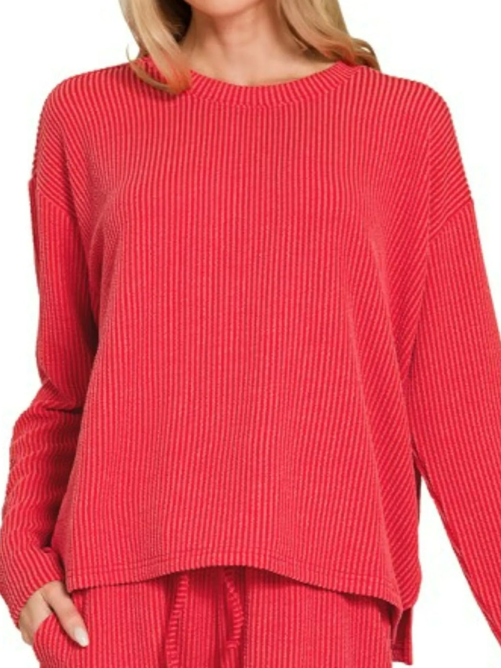 Zenana Corded Rib Long Sleeve Tee and Shorts Set in - photo