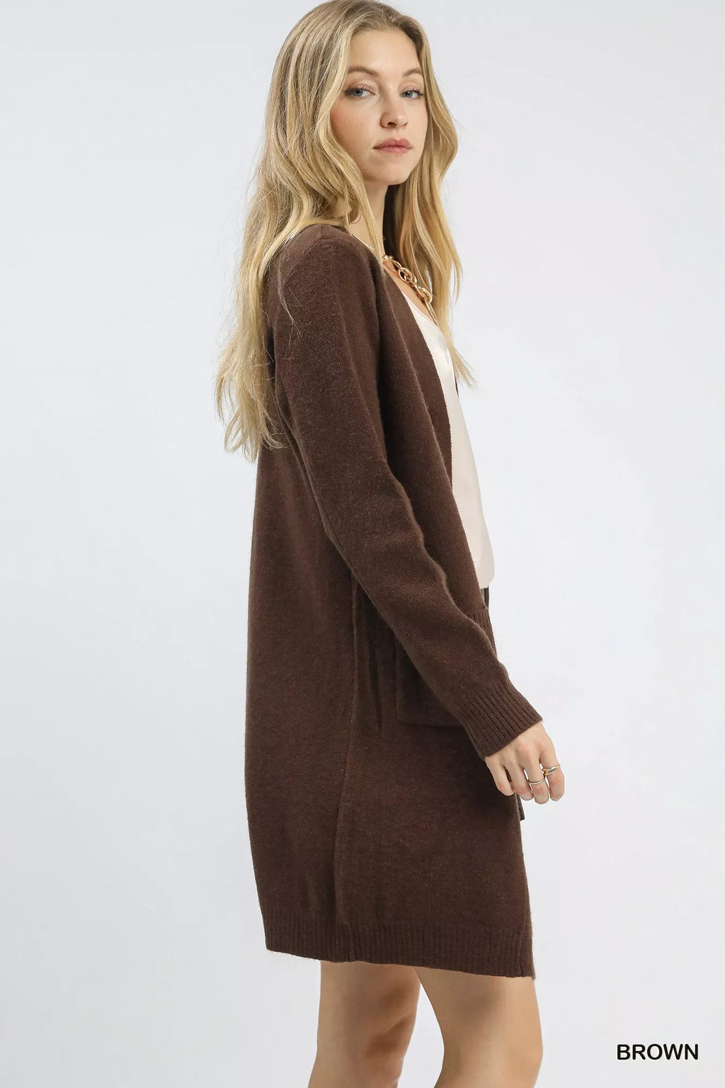 Umgee Button-Down Longline Sweater Cardigan with Front Pockets in - photo