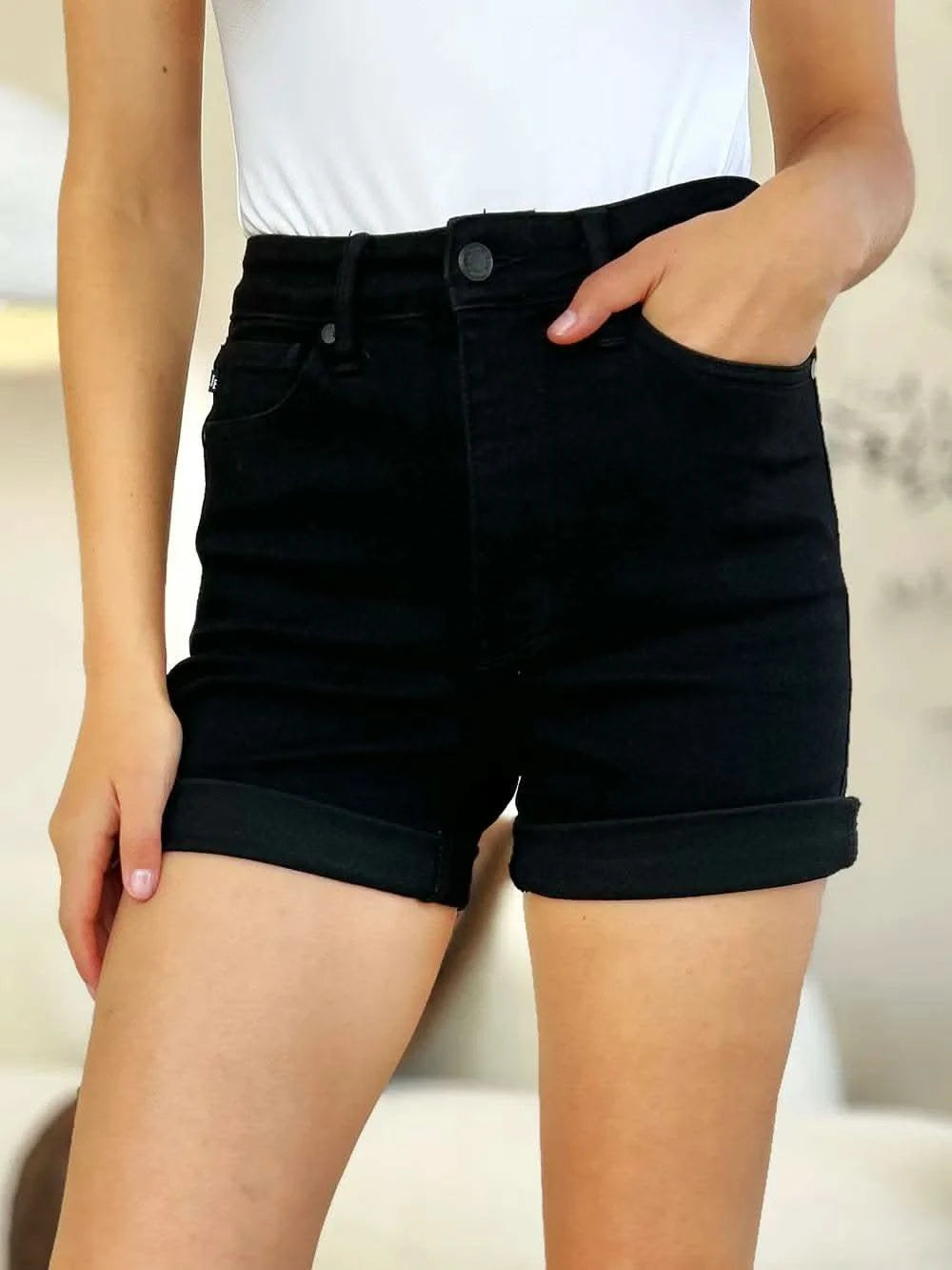 Judy Blue Full Size High Waist Tummy Control Cuffed Denim Shorts in - photo
