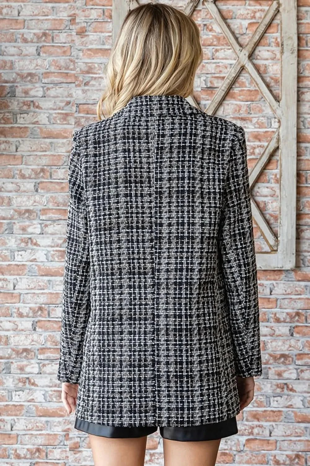 First Love Full Size Lurex Mixed Tweed One Button Blazer in - photo