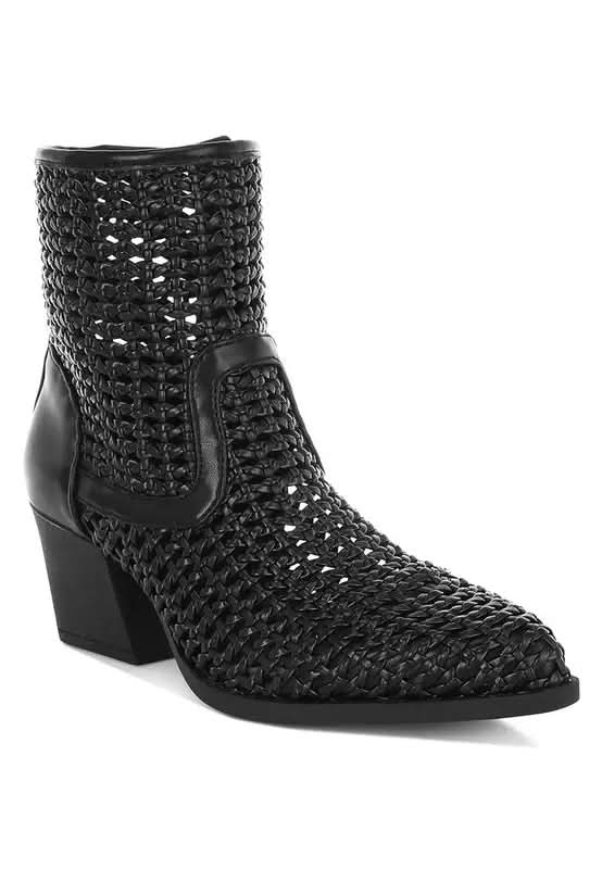 Rag & Co. Artisole Woven Pleather Block Heel Boots in Black - photo