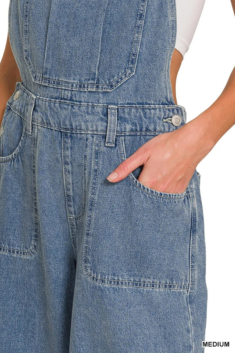 Zenana Denim Medium Washed Wide Leg Overalls in - photo