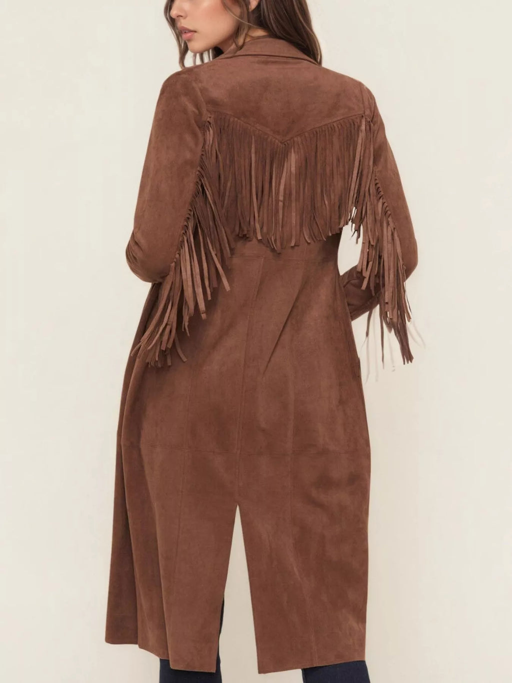 Fringe Lapel Collar Long Sleeve Coat in - photo