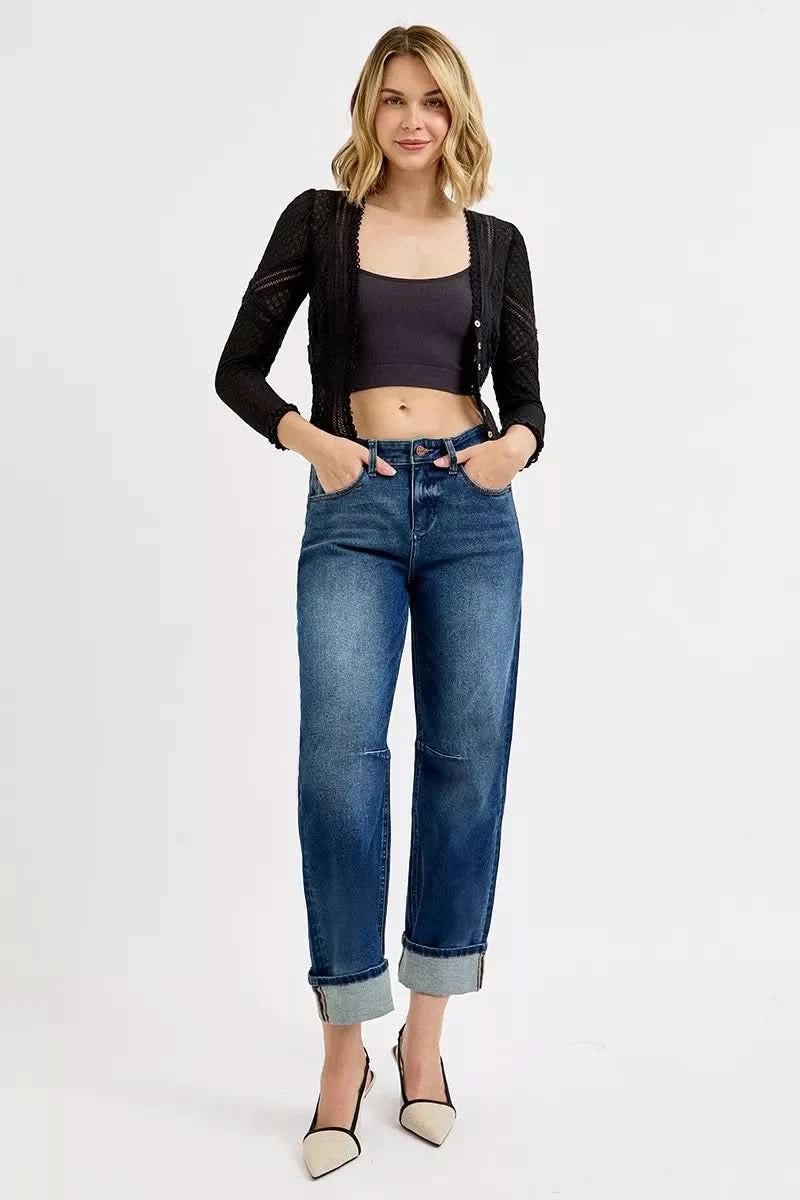 RISEN Slouchy Crop Barrel Cuffed Jeans in - photo
