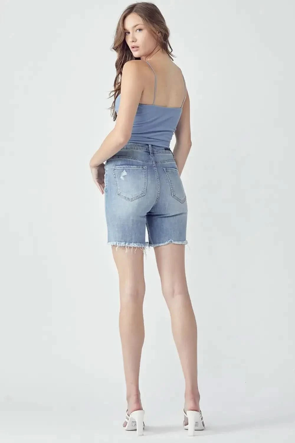 RISEN High Rise Distressed Denim Shorts in - Shorts photo