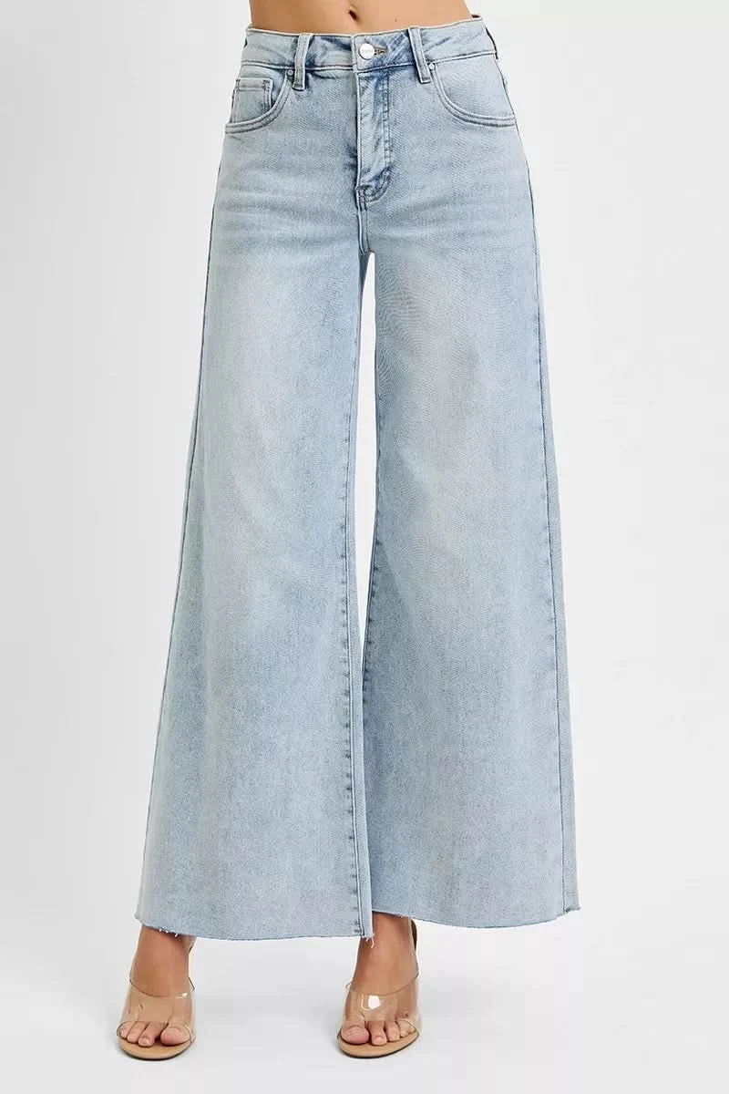 RISEN Full Size High Rise Ankle Wide Palazzo Jeans Plus Size in LIGHT - photo