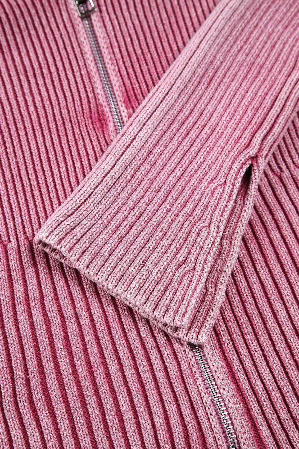 Double Take Ribbed Off-Shoulder Zip Up Long Sleeve Cardigan in - photo