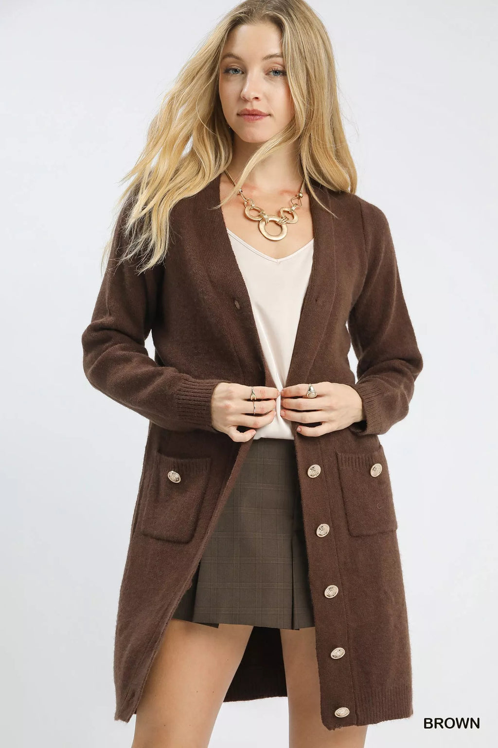 Umgee Button-Down Longline Sweater Cardigan with Front Pockets in - photo