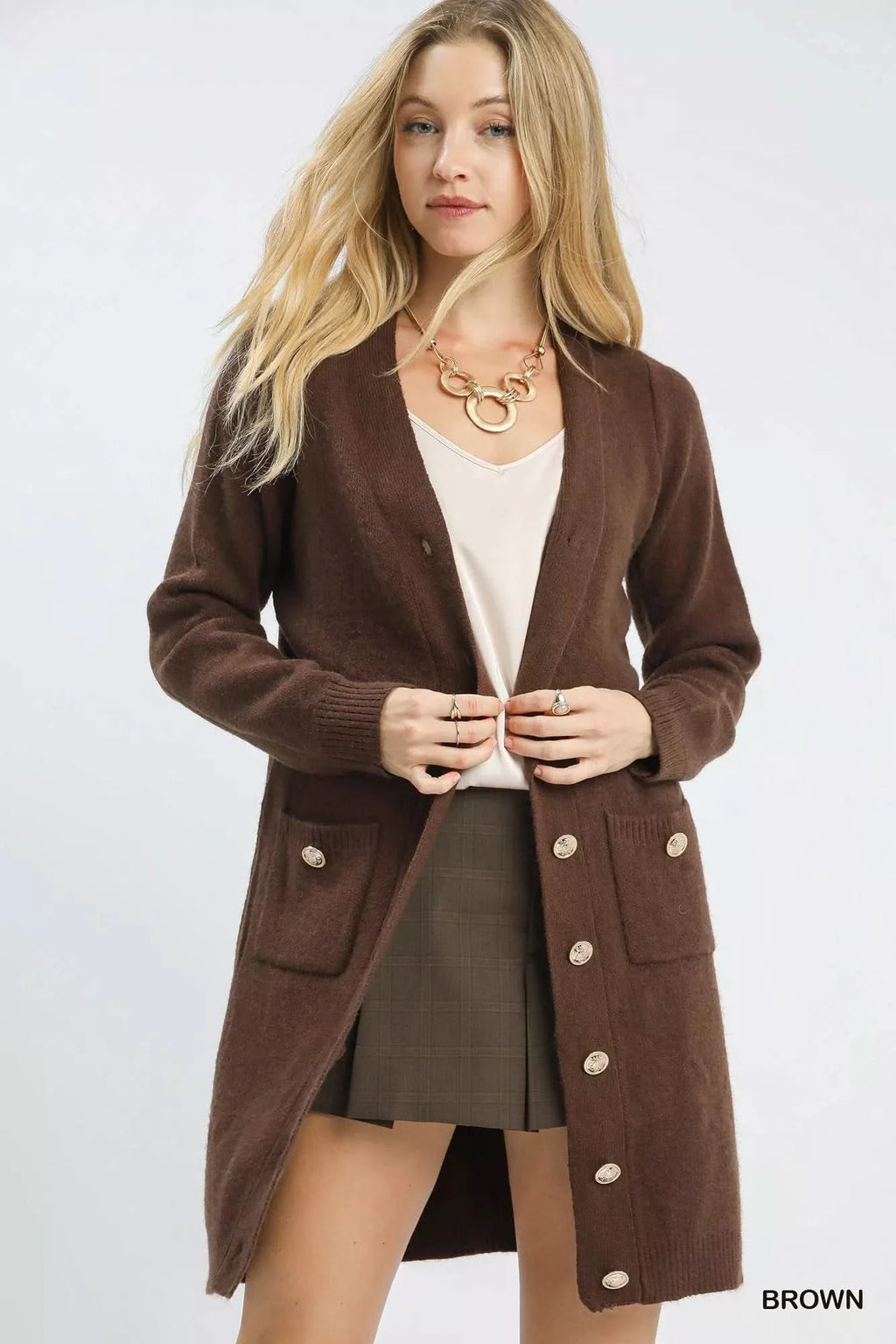 Umgee Button-Down Longline Sweater Cardigan with Front Pockets in - photo