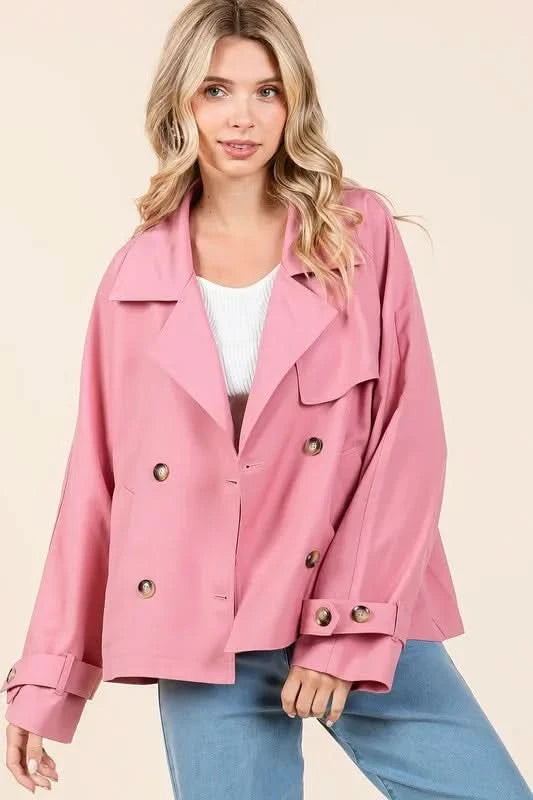 Mittoshop Double Breasted Long Sleeve Trench Coat Jacket in - photo