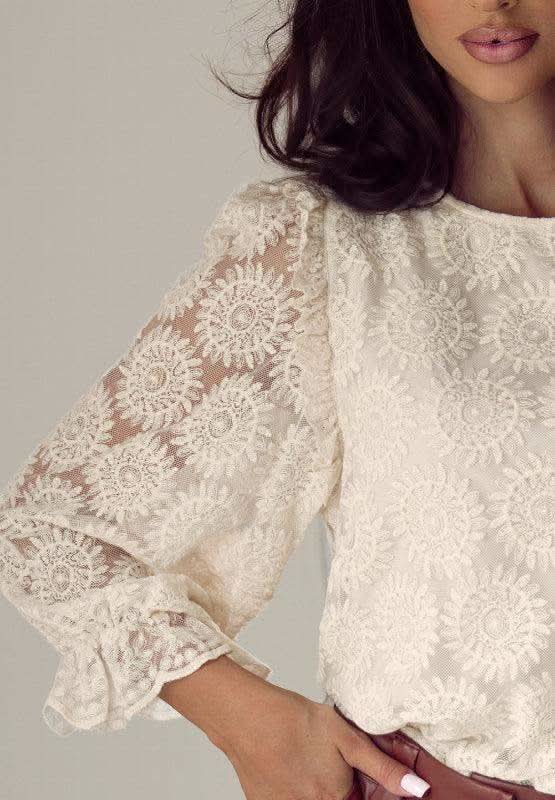 Flower Jacquard Flounce Sleeve Blouse - SwagglyLife Home & Fashion