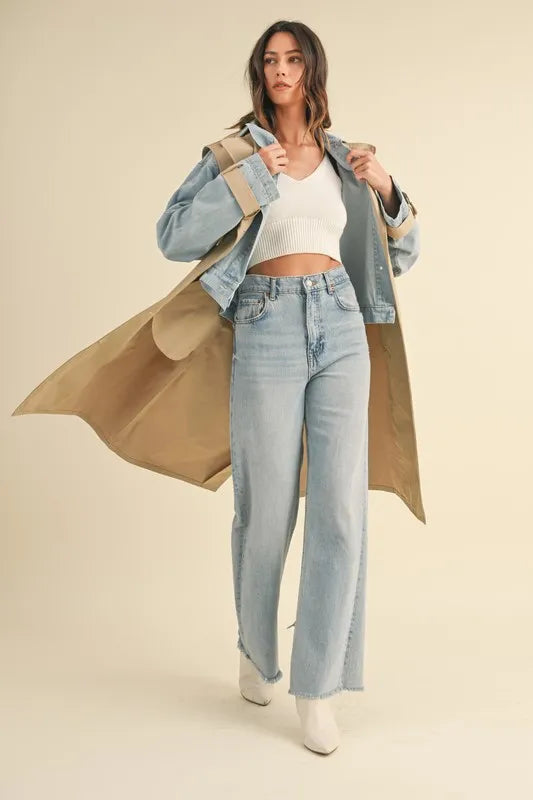 MABLE Layered Look Trench Coat With Denim Jacket in - photo