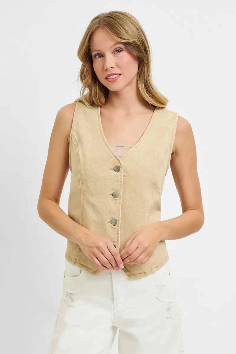 RISEN Full Size V Neck Button Down Vest Plus Size in - photo