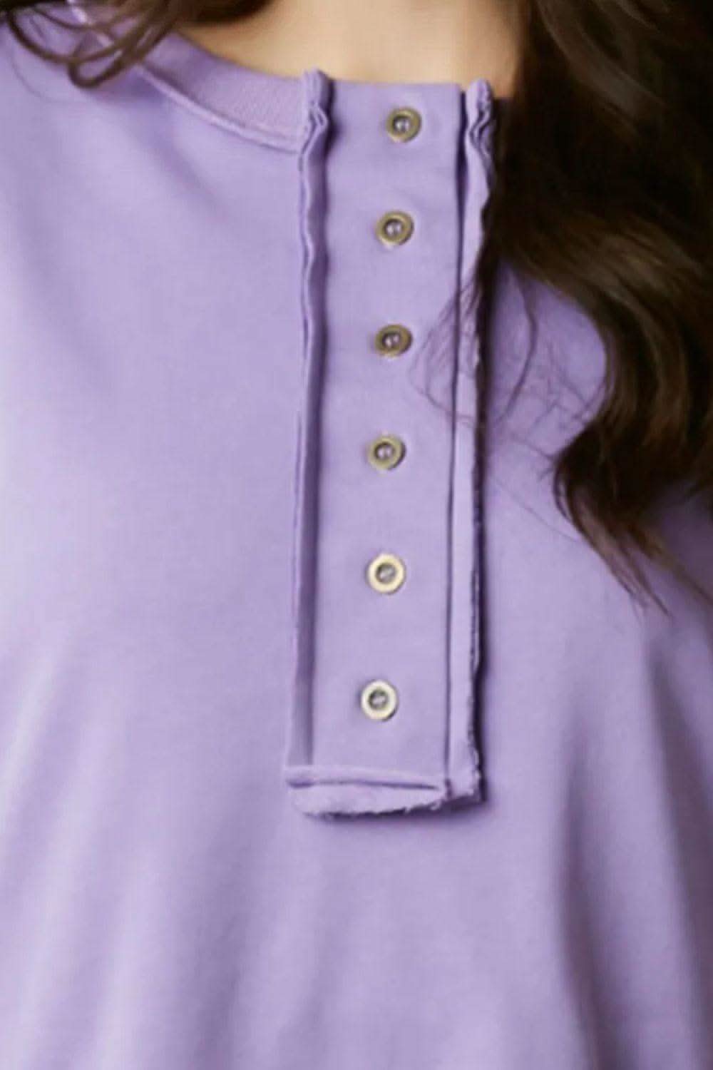 Sequin Half Button Long Sleeve Sweatshirt - SwagglyLife Home & Fashion