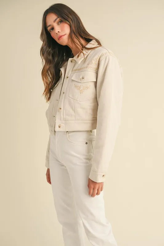 MABLE Embroidered Quilted Cropped Jacket in - photo
