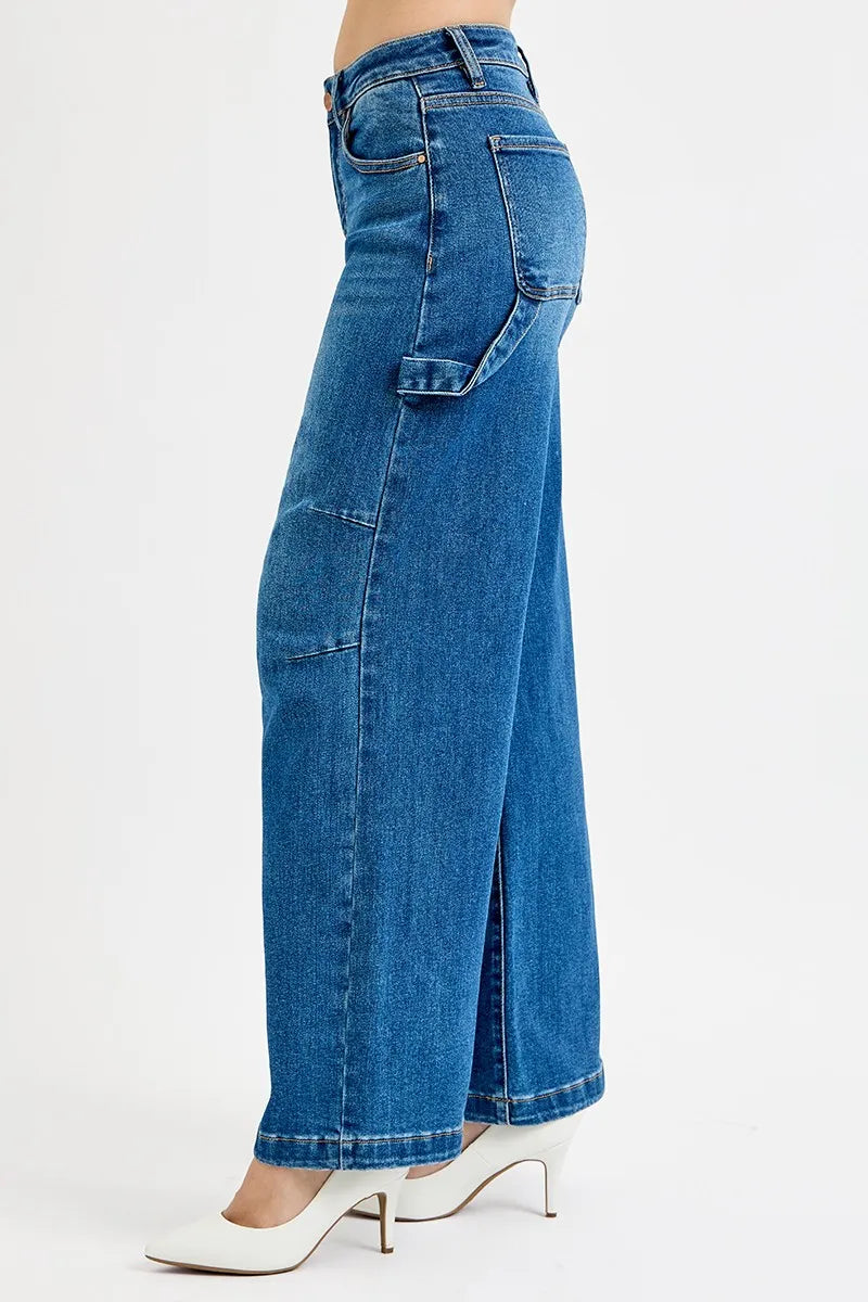 RISEN Full Size High Rise Wide Leg Patch Detailed Jeans Plus Size in - photo