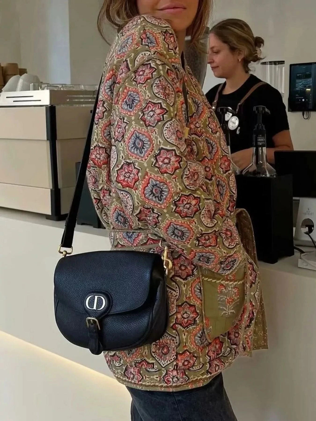 Belted Open Front Floral Winter Coat in - photo