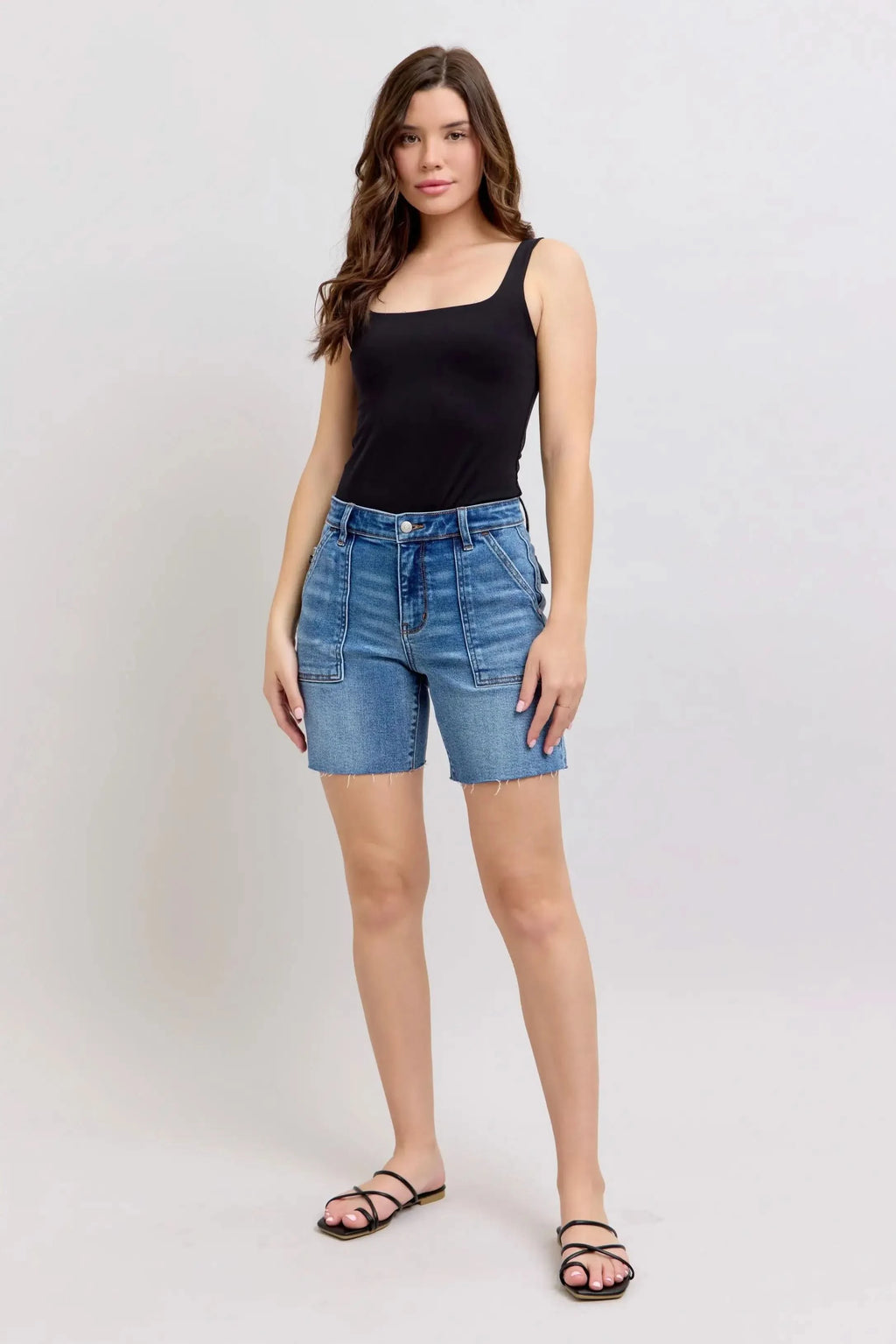 Judy Blue Full Size Mid Rise Bermudas Denim Shorts W/ Back Flap Pockets Plus Size in - photo