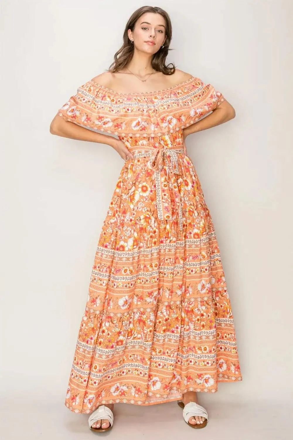 HYFVE Floral Off-Shoulder Tie Front Maxi Dress in - photo