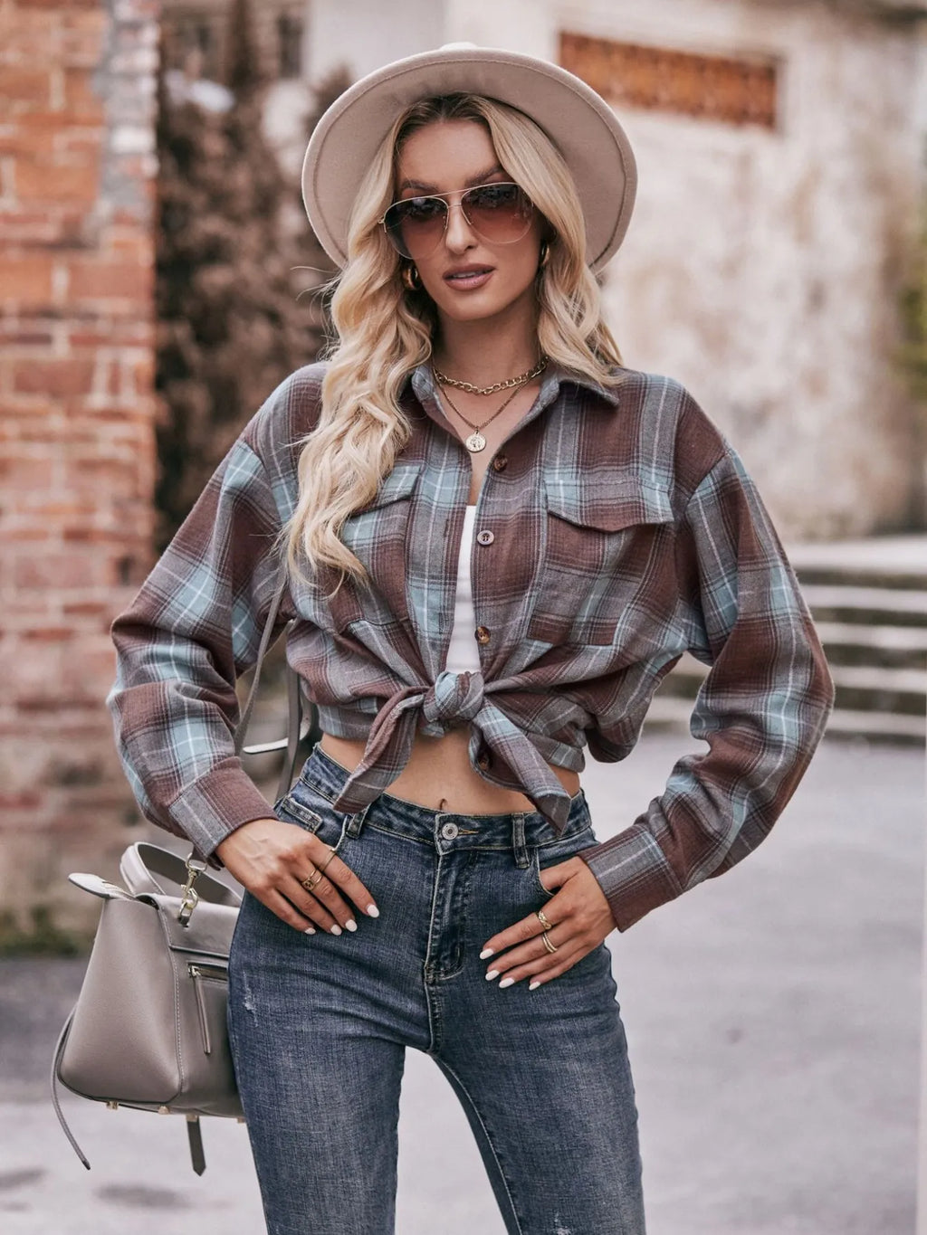 Plaid Button-Down Long Sleeve Shirt in - photo