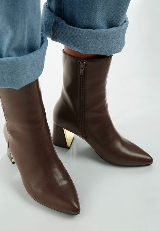 Kaira Metallic Accent Heel High Ankle Boots in - photo