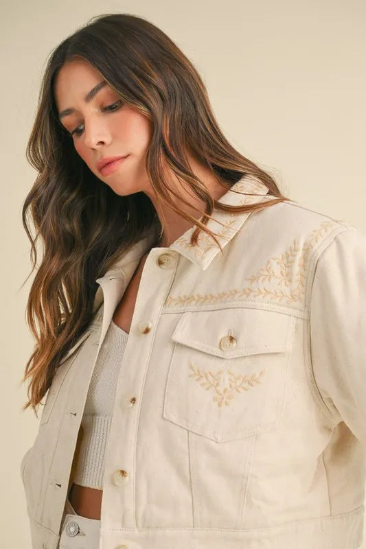 MABLE Embroidered Quilted Cropped Jacket in - photo