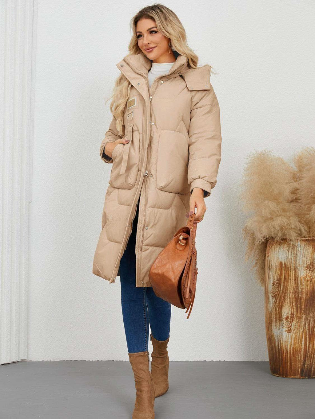 Long Sleeve Longline Hooded Winter Coat - SwagglyLife Home & Fashion
