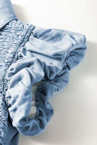 Smocked Collared Neck Cap Sleeve Denim Dress - SwagglyLife Home & Fashion