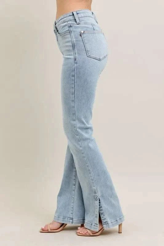 Judy Blue Full Size Tummy Control Vintage Wash Side Slit Slim Boot Jeans Plus Size in - photo