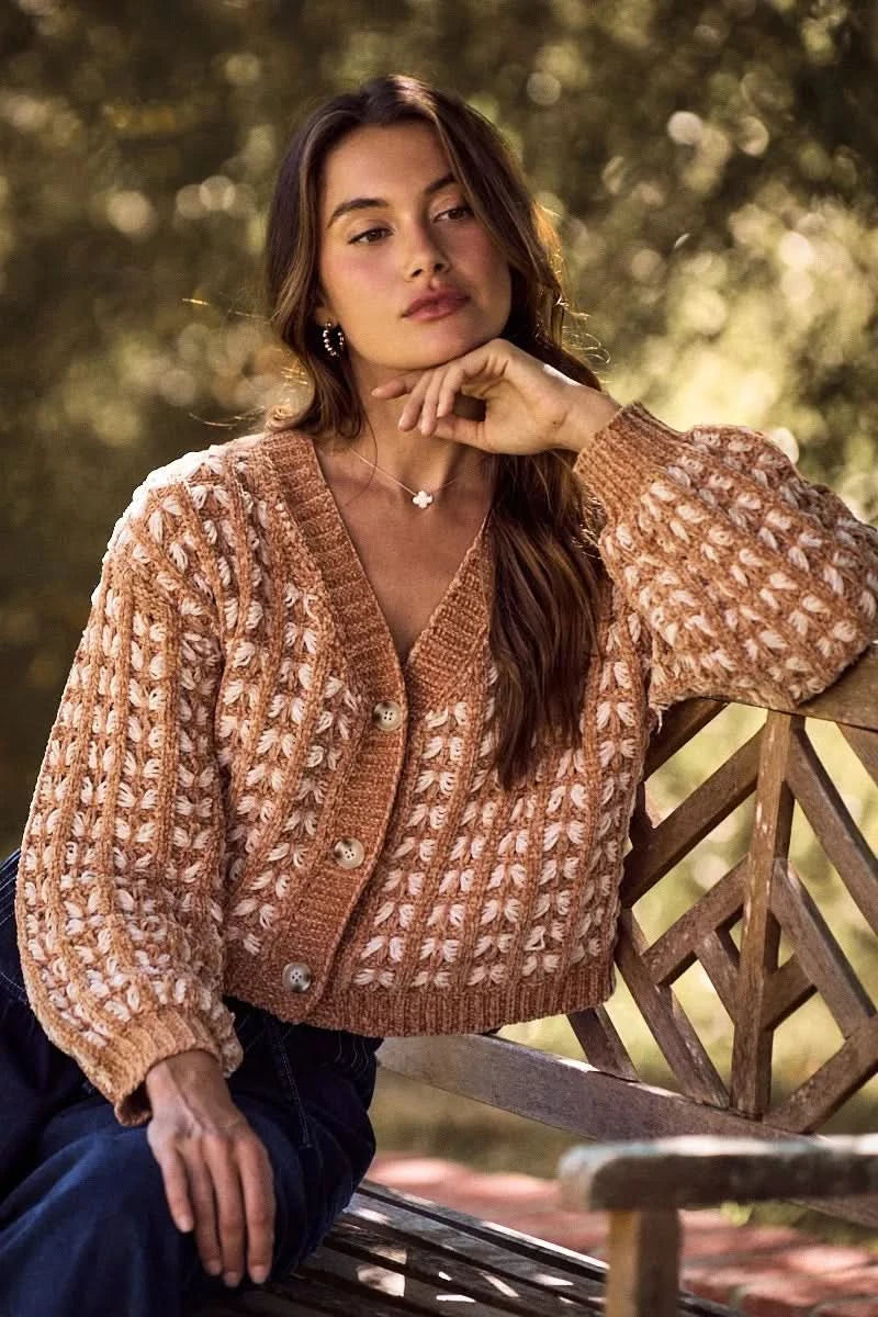 SO ME Soft Chenille Yarn Textur Button Sweater Cardigan in - photo