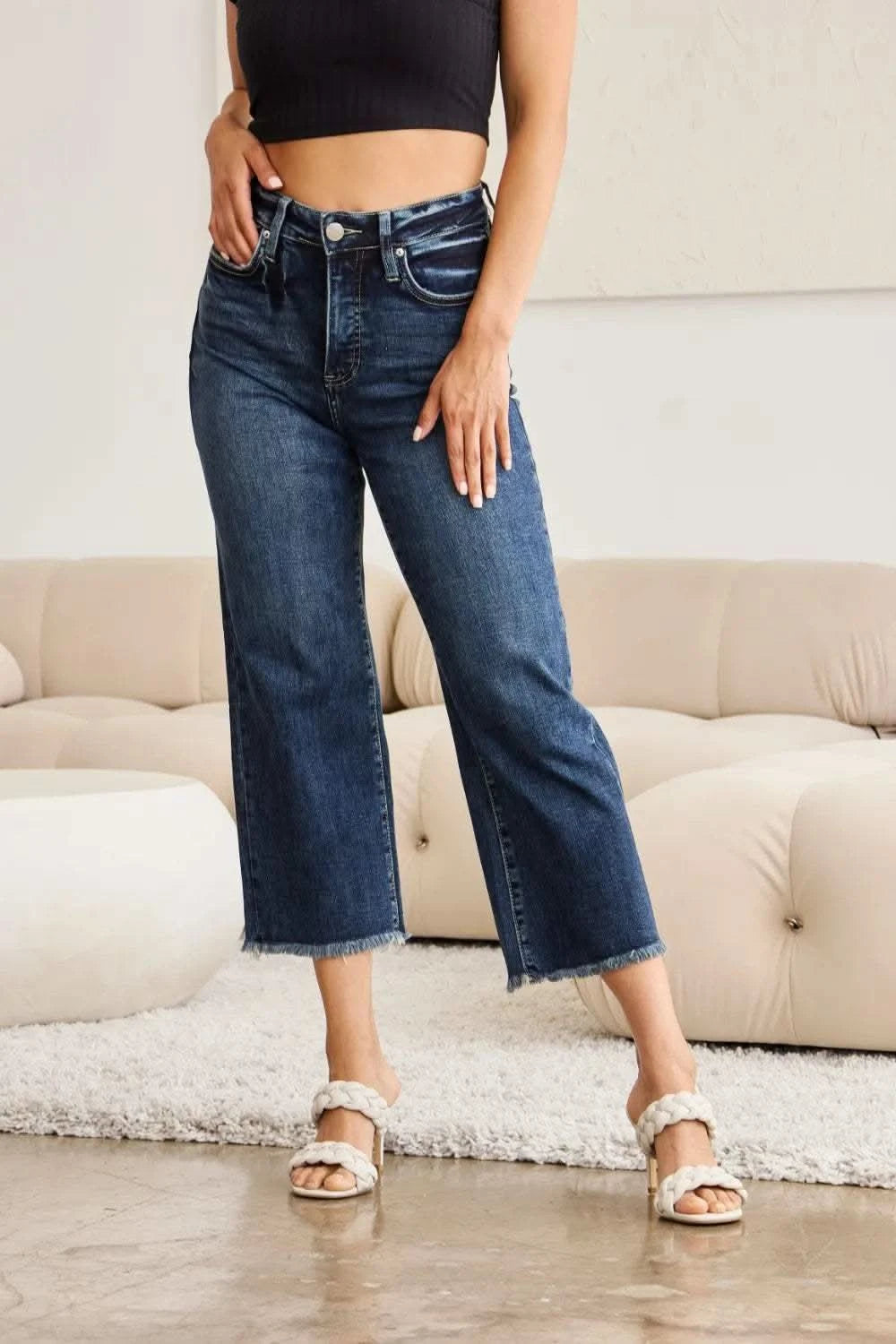 RFM Full Size Tummy Control High Waist Raw Hem Jeans in - photo