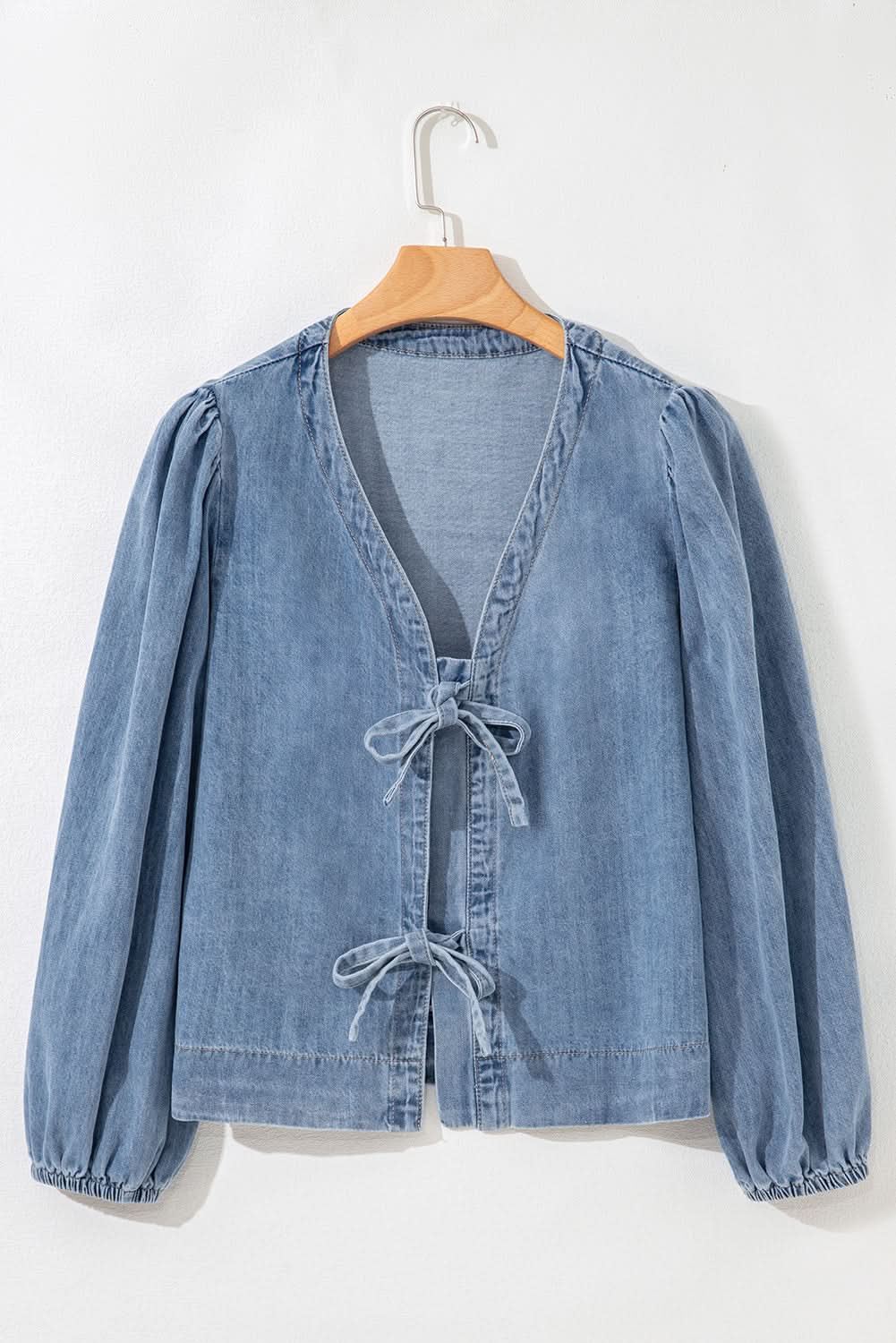 Oakley Tied Front Long Puff Sleeve Denim Top in - Tops/Blouses & Shirts photo