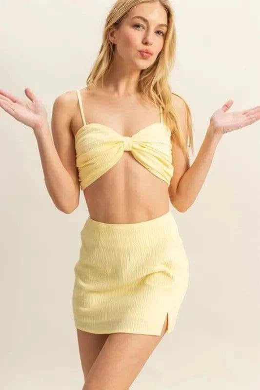 HYFVE Ruched Bra Top and Mini Skirt Set - SwagglyLife Home & Fashion
